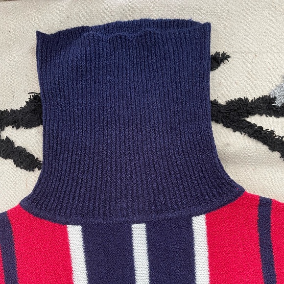 Vintage Sweater Striped Turtleneck Cowl Neck L Red White Blue - Picture 8 of 16